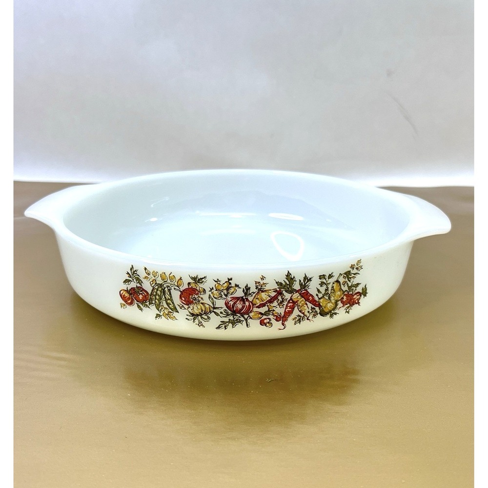 Vintage Anchor Hocking Fire King Harvest Vegetable 9 Inch Casserole NOS USA